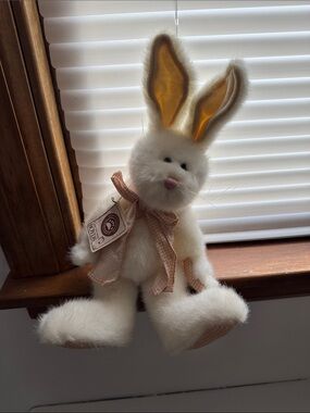 Boyds Bears White Plush Bunny with Gold Ear Accents
